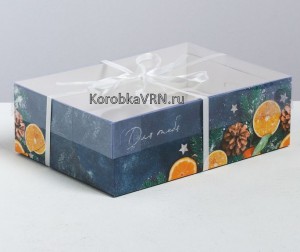Коробка "Мандарины" для 6 капкейков с прозрачной крышкой