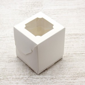 Коробка на 1 капкейк с окном белая