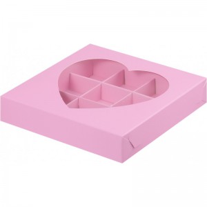 Коробка для конфет с окном в форме сердца (9 конфет)
