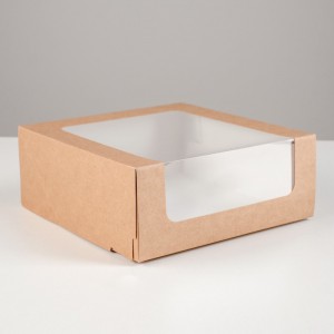 Коробка для сладостей 18*18*7 см КРАФТ с окном