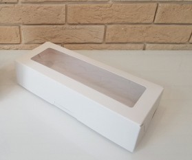 Коробка белая 25х10х6 см с окном для зефира, макаронс