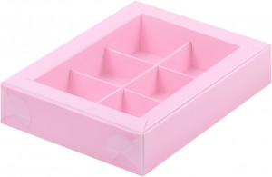 Коробка РОЗОВАЯ на 6 конфеты с прозрачной крышкой