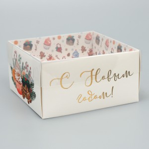 Коробка «С Новым годом» для моти и макарун с прозрачной крышкой, 12х6х11,5 см