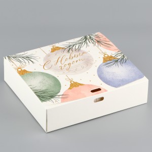 Коробка складная «Новогодние шары», 20×18×5 см, БЕЗ ЛЕНТЫ
