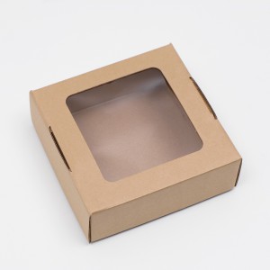 Коробка с окном, крафт, 16х16х6 см (съемная крышка)