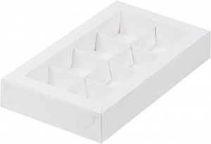 Коробка белая на 8 конфет с прозрачной крышкой