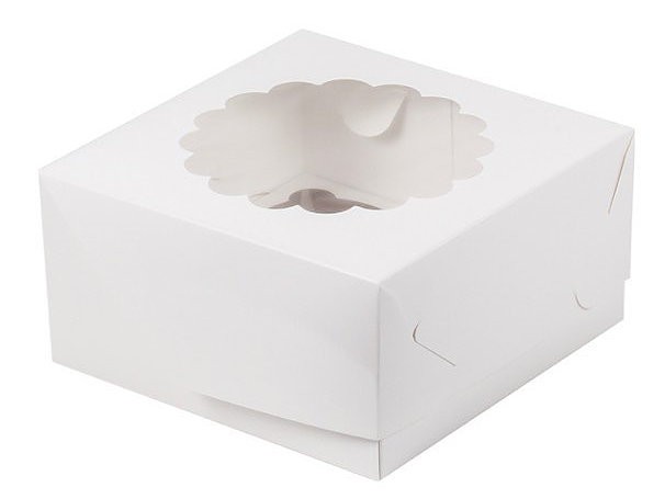 Коробка на 4 капкейка с окном белая