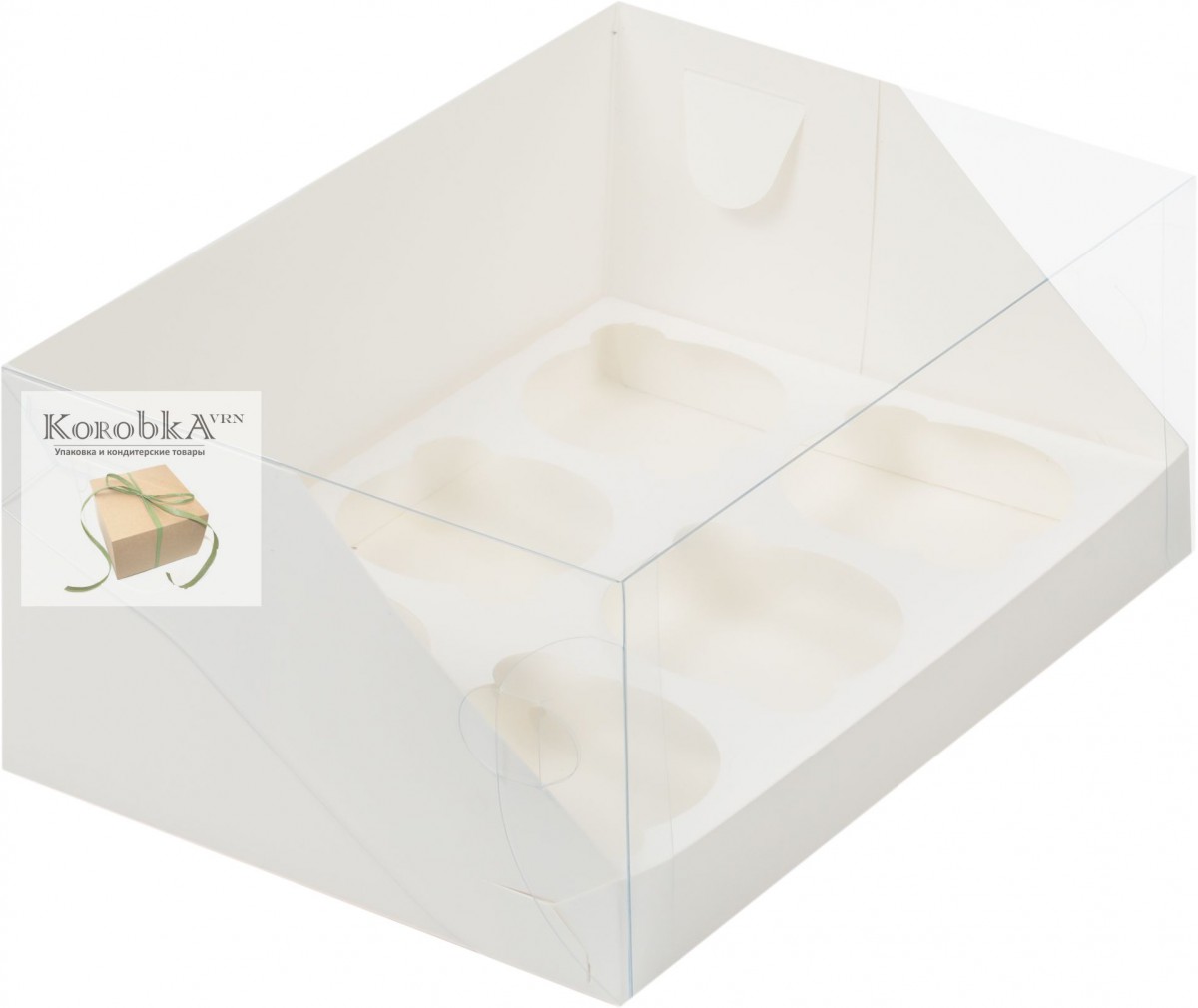 Коробка на 6 капкейков с куполом белая
