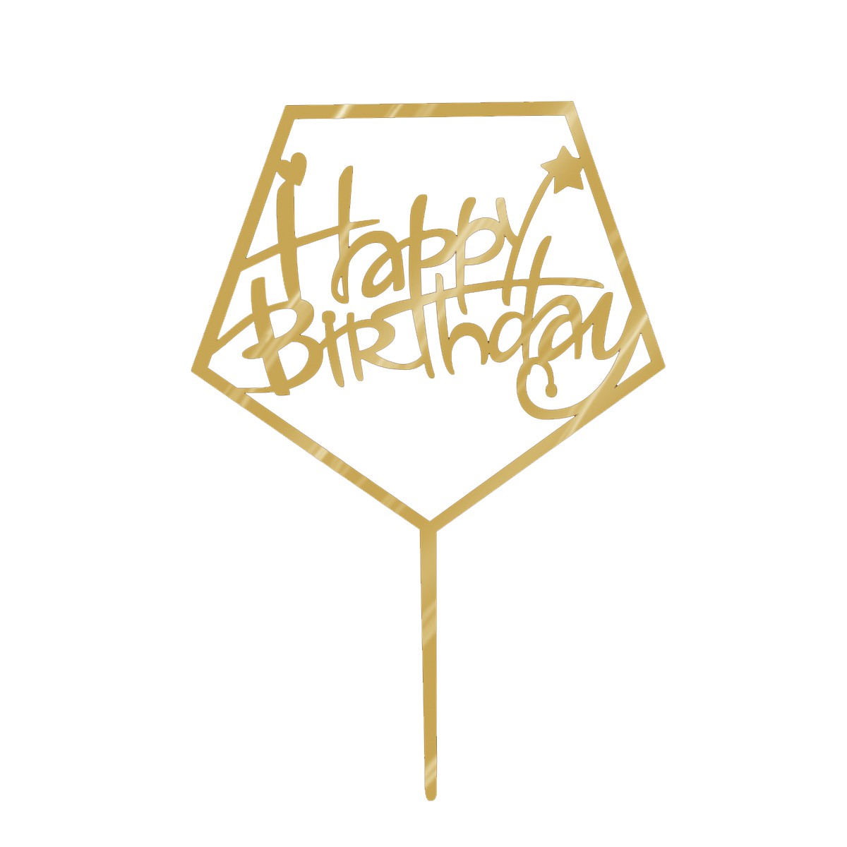Топер акриловый золотой Happy birthday (пятиугольник)
