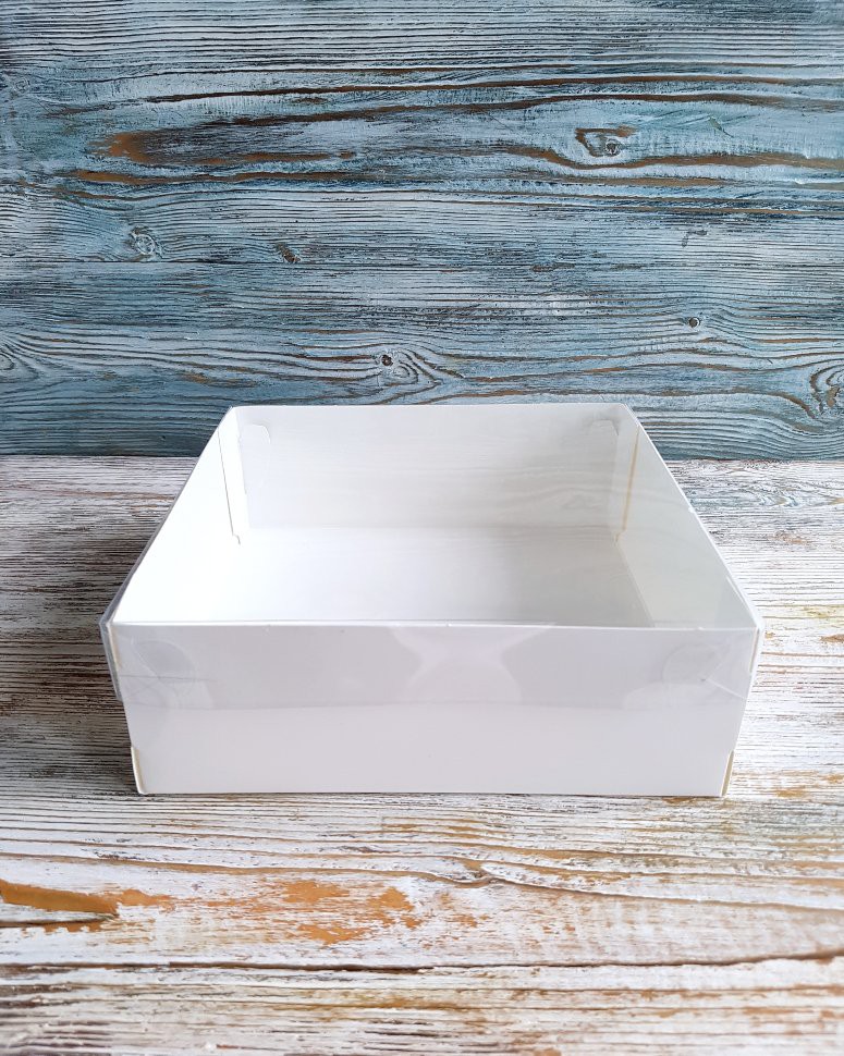 Коробка белая 12х12х6 см с прозрачной крышкой
