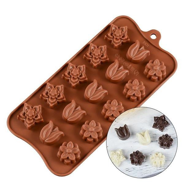 Молд силиконовый "Цветы" для шоколада (размер ячейки 2,5*3 см)