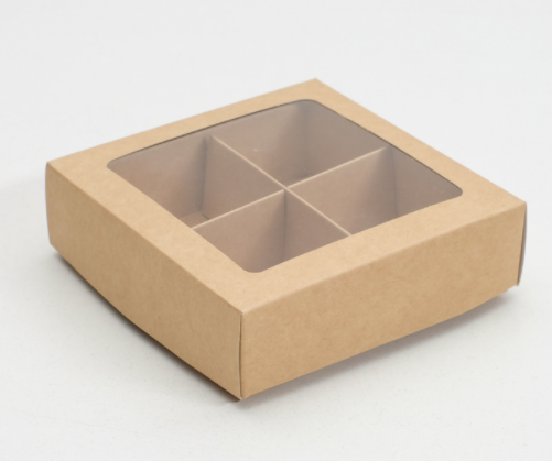 Коробка крафт на 4 конфеты с окном