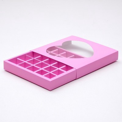 Коробка на 25 конфет Сиренево-розовая с окном в форме Сердца