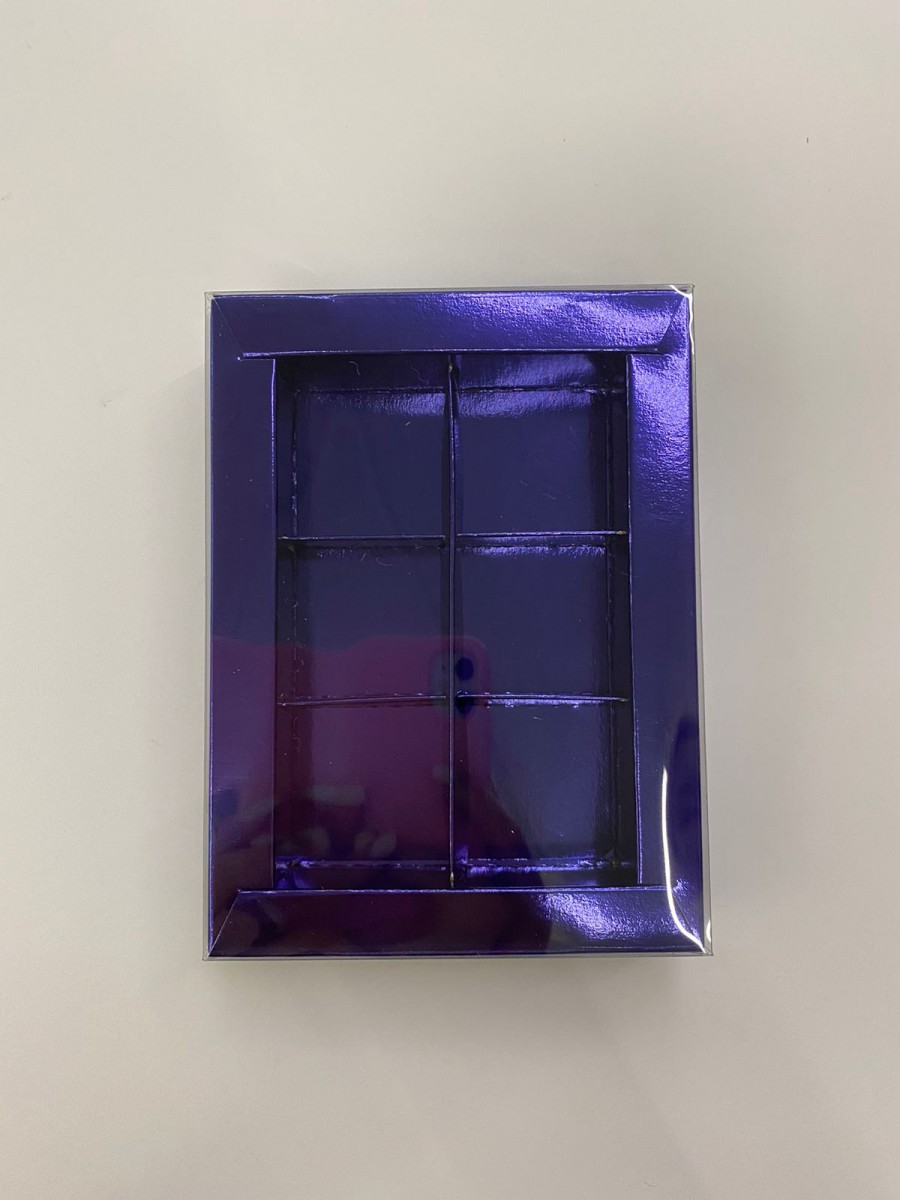 Коробка синяя на 6 конфеты с прозрачной крышкой