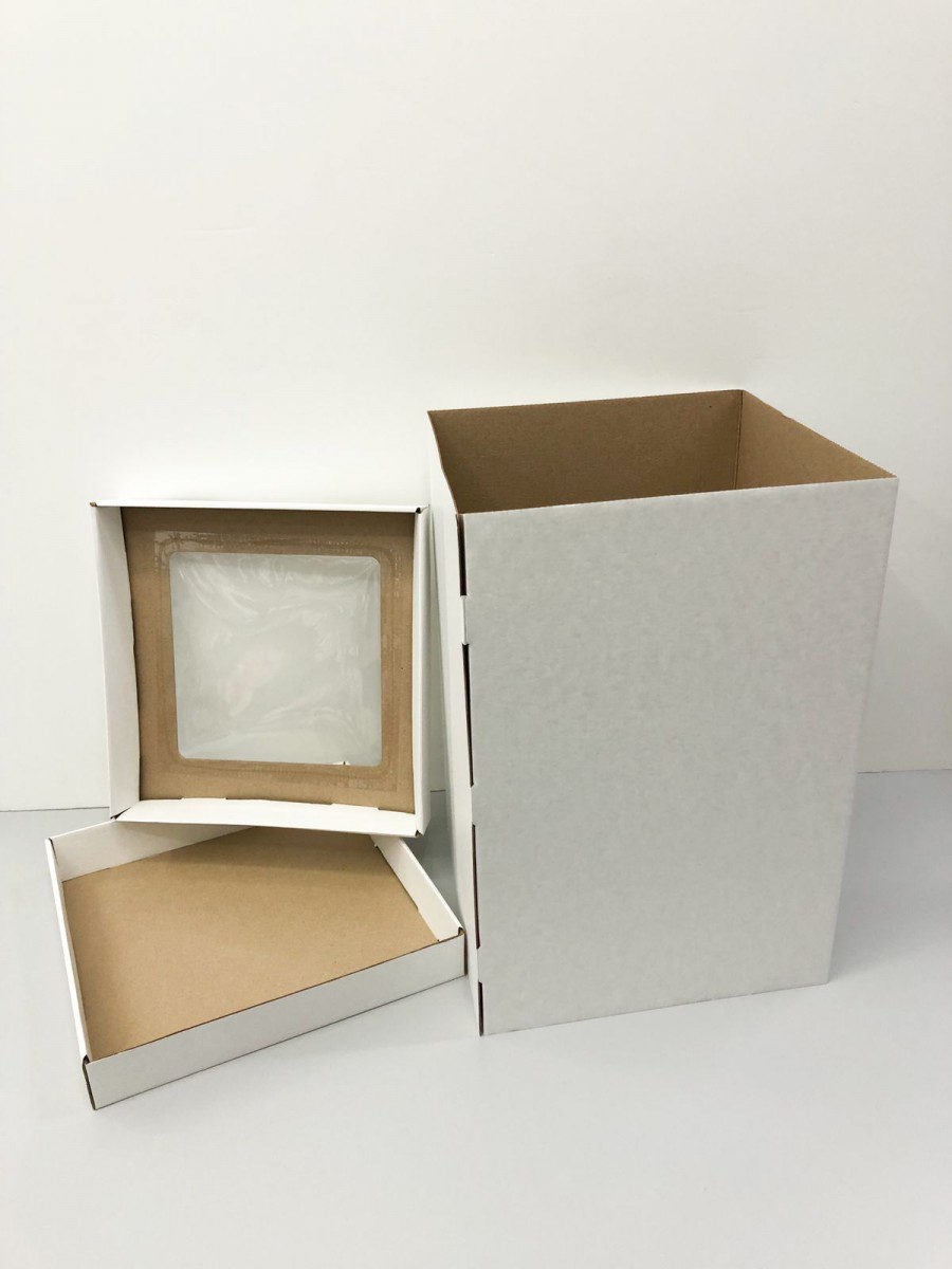 Коробка с окном 30*30*45 см с самосборной крышкой и дном