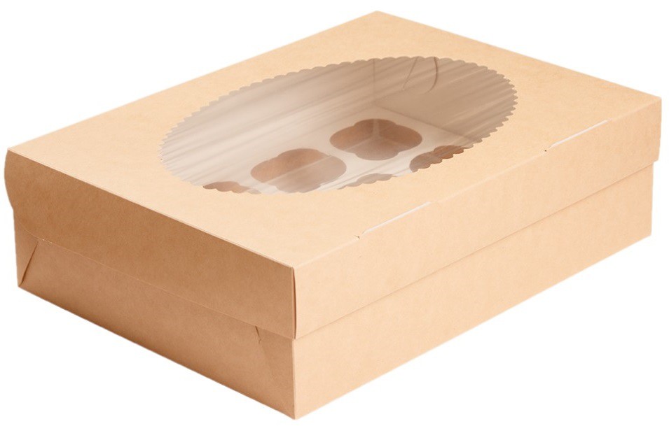 Коробка на 12 капкейков с окном (100 шт/уп)