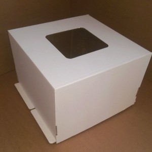 Коробка для торта 32х32х35 см белая с окном (гофрокартон)