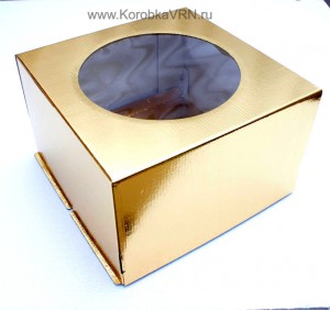Коробка ЗОЛОТАЯ 30*30*19 см с окном для торта