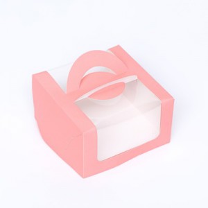 Коробка под бенто-торт с окном, розовый, 14 х 14 х 8 см