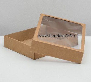 Коробка 29х23,5х6 см МГК крафт с окном, крышка-дно 