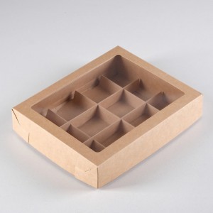 Коробка КРАФТ на 12 конфет с разделителями (19х15х3,5 см)