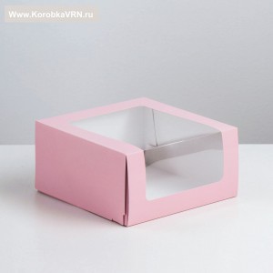 Коробка с окном розово-персиковая Муссовый торт, размер 23*23*10 см