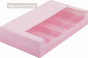 Коробка для эскимо и эклер Светло-розовая 25*15*5 см с окном