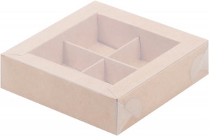 Коробка крафт на 4 конфеты с прозрачной крышкой