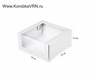 Коробка белая с окном 18х18х10 см (миничизкейк, пирожные)