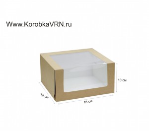 Коробка крафт с окном 18х18х10 см (миничизкейк, пирожные)