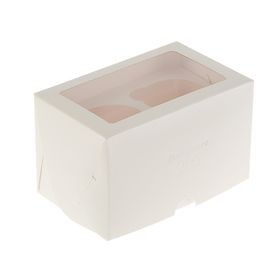 Коробка на 2 капкейка белая с окном