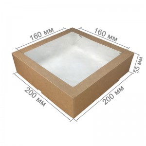 Коробка крафт с окном 20х20х5,5 см для зефира