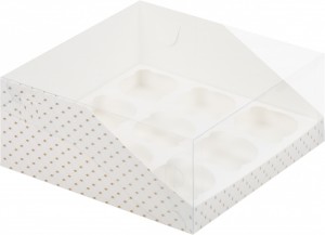 Коробка на 9 капкейков с куполом Птички на белом