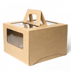 Коробка КРАФТ 24*24*20 см с окном и ручками (гофрокартон)