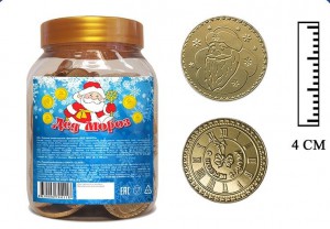 Монетки шоколадные "Дед Мороз. Часы" (4 см, вес 6 г)