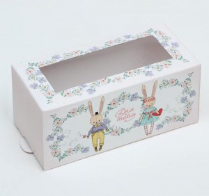 Коробка для макарун «Два зайчика», 5,5×12×5,5 см