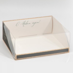 Коробка для десертов с куполом "Елка" на черном фоне