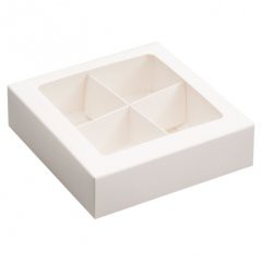 Коробка белая на 4 конфеты с окном