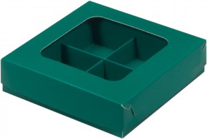 Коробка зеленая на 4 конфеты с окном