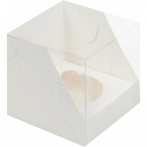 Коробка на 1 капкейк с куполом белая