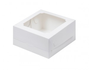 Коробка 14х14х8 см С ОКНОМ белая для бенто-торта (мини)