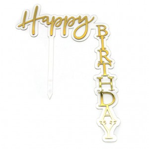 Топпер уголок «Happy Birthday» прозрачный фон с золотой надписью