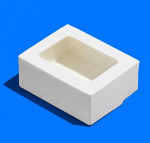 Коробка БЕЛАЯ 10*8*3 см с окном, (контейнер FoodToGo, 300 мл, TABOX)