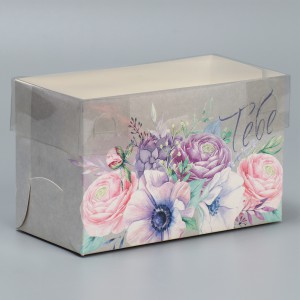 Коробка на 2 капкейка «Цветы», 16×8×7.5 см